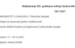 Filozofski fakultet UNSA: Obilježavanje 200. godišnjice rođenja Fjodora Mihajloviča Dostojevskog | 1821-2021