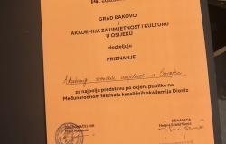 Predstava "Prst" osvojila prvu nagradu na 14. Međunarodnom festivalu kazališnih akademija DIONIZ
