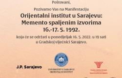 Orijentalni institut Univerziteta u Sarajevu: Memento spaljenim izvorima 16.-17. 05. 1992.