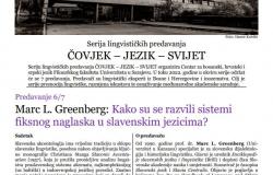 Serija lingvističkih predavanja ČOVJEK – JEZIK – SVIJET: Kako su se razvili sistemi fiksnog naglaska u slavenskim jezicima?