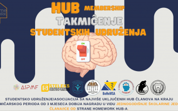 HUB takmičenje studentskih udruženja ima za cilj da motivira studentska udruženja da u naredna tri mjeseca učlane što veći broj članova/ica u Homework HUB-u i time obezbijede školarinu za akademsku 2021/2022. godinu jednom studentu/ici.  U sklopu obilježavanja Međunarodnog dana obrazovanja Homework HUB Sarajevo je započeo takmičenje za osam studentskih udruženja. Homework HUB će finansirati školsku 2021/2022. godinu studentu/ici fakulteta čije udruženje učlani najviše članova/ica u periodu od tri mjeseca u 