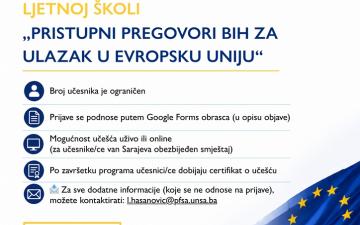 POZIV | Ljetna škola “Pristupni pregovori Bosne i Hercegovine za ulazak u Evropsku uniju”