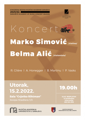 Koncert violiniste Marka Simovića i violončelistice Belme Alić