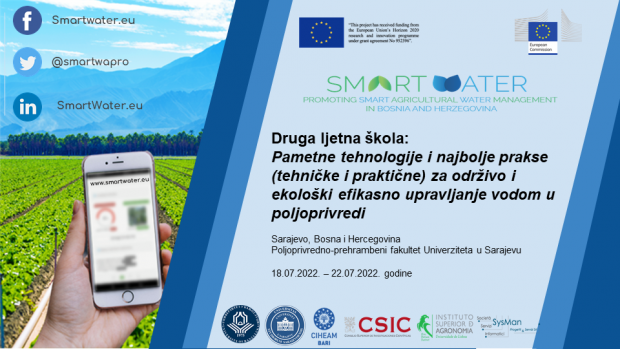 Druga ljetna škola: "Pametne tehnologije i najbolje prakse (tehničke i praktične) za održivo i ekološki efikasno upravljanje vodom u poljoprivredi