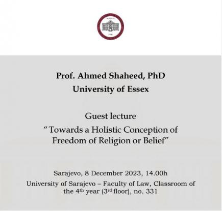 Gostujuće predavanje profesora Ahmeda Shaheeda na Pravnom fakultetu UNSA